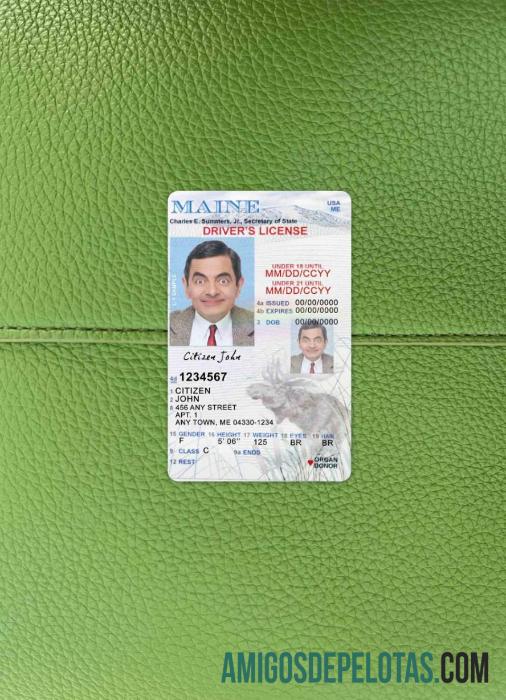 Carteira de habilitação dos EUA Maine menores de 21 anos fotolook frente exemplo